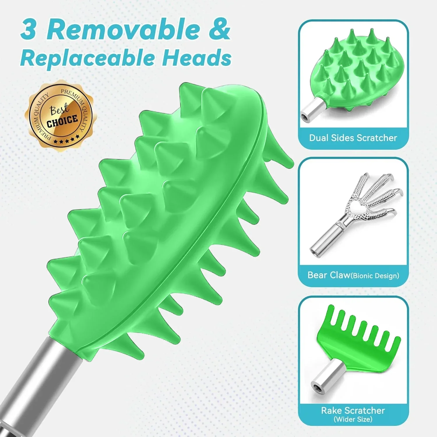 Telescoping Back Scratcher 3 Detachable Heads,Gift for Men & Women Adjustable Length for Hard-to-Reach Areas Ideal for Birthdays