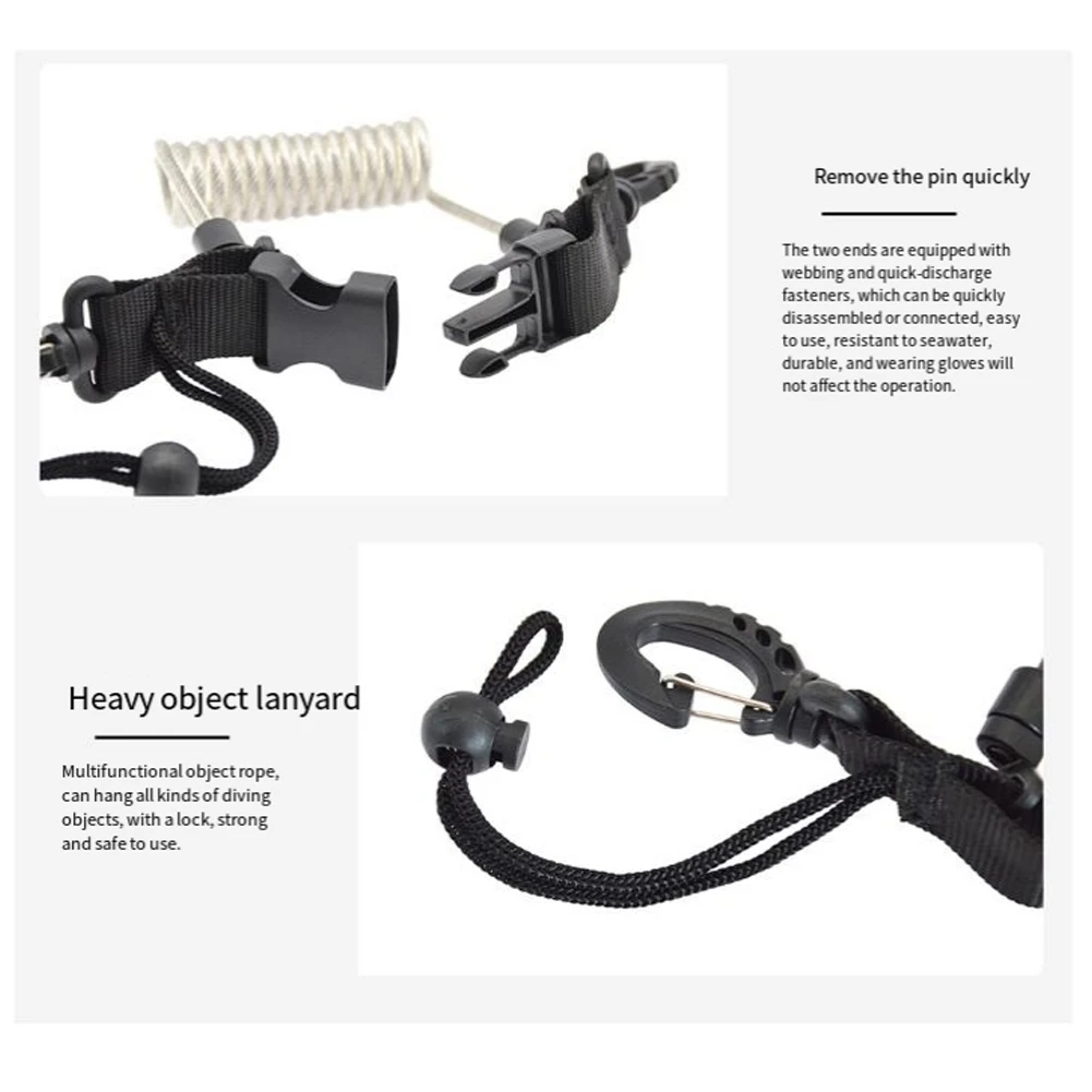 A33T-Diving Camera Lost Hand Rope TPU Spring Steel Wire Anti-Lost Rope With Quick Release Buckles On Both Ends