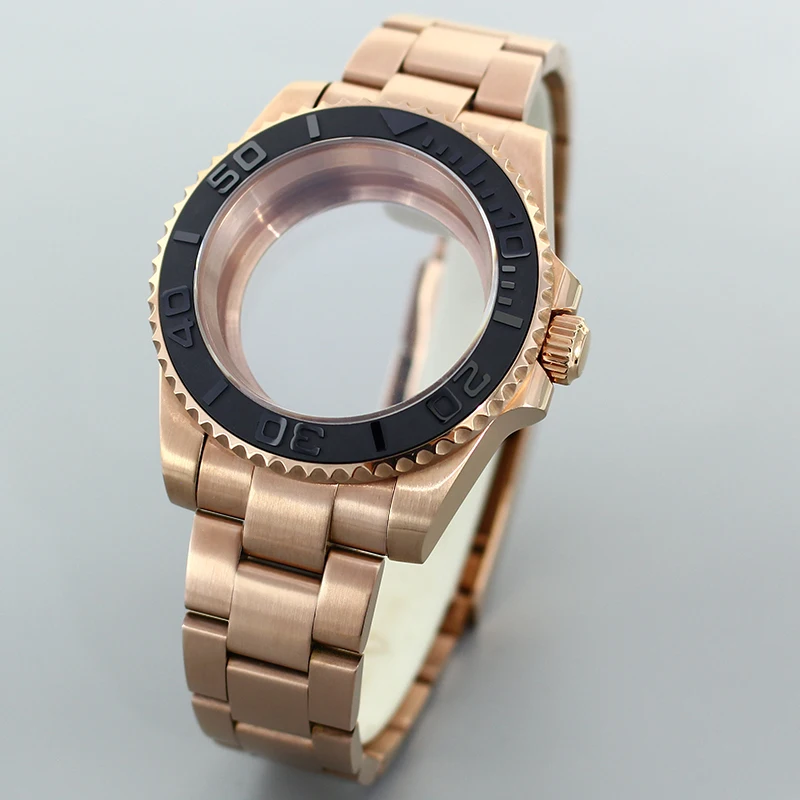 40mm Watch Case Brushed Bracelet Sapphire Glass 120 clicks Bezel For Seiko NH35 NH36/34 8215 2824 Movement Rose Gold Yacht Cases