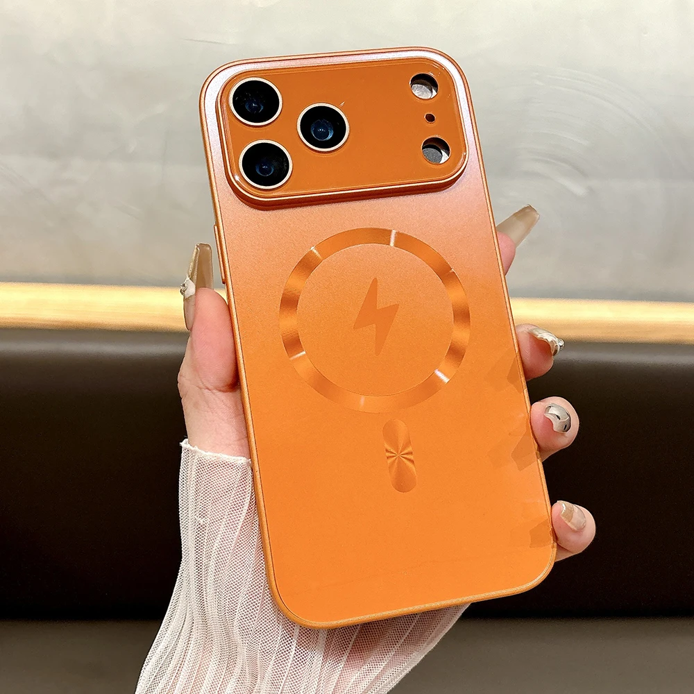 

Luxury Magnetic Wireless Charging Phone Case For Magsafe iPhone 17 16 15 14 13 12 Pro Max Plus Tempered Glass Protection Cover