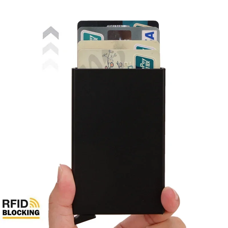Rfid Smart Wallet Card Holder Metal Thin Slim Men Women Wallets Pop Up Minimalist Wallet Small Black Purse Vallet Walets for Men - view 2