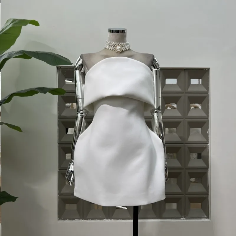 فساتين سهرة KBQ سادة بدون ظهر وسحاب للنساء بدون حمالات بدون أكمام وخصر عالٍ فستان بسيط للسيدات موضة جديدة