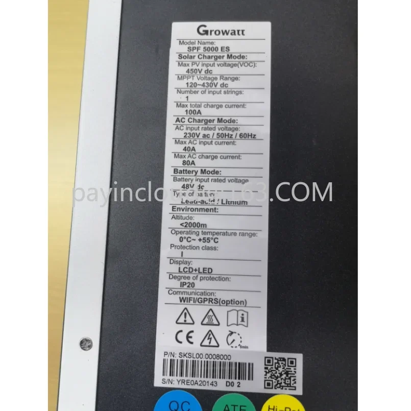 Imagem -03 - Inversor 48v Onda Senoidal Pura Mppt Controlador de Carga Solar Growatt Spf3500es 5000es 3.5kw 5kw Híbrido