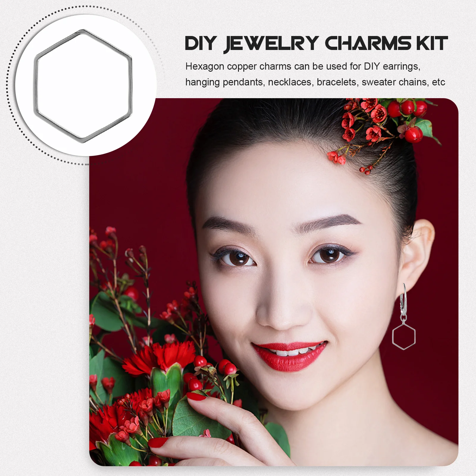 50Pcs Hexagon Earring Charms Copper DIY Jewelry Making Supplies Bezel Pendant Connectors for Earrings Bracelets Necklaces