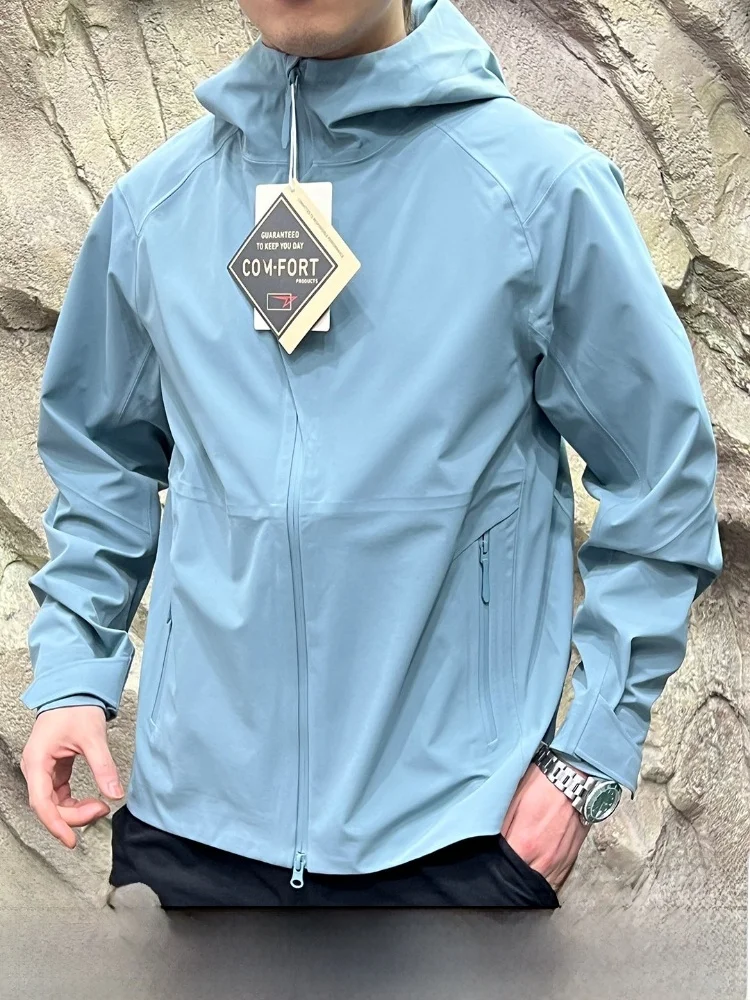 

Men's Outdoor Softell Jaet High-End Spring Autumn Stand Fit Waterproof Nylon Spandex Zipper Closure Hooded Coat