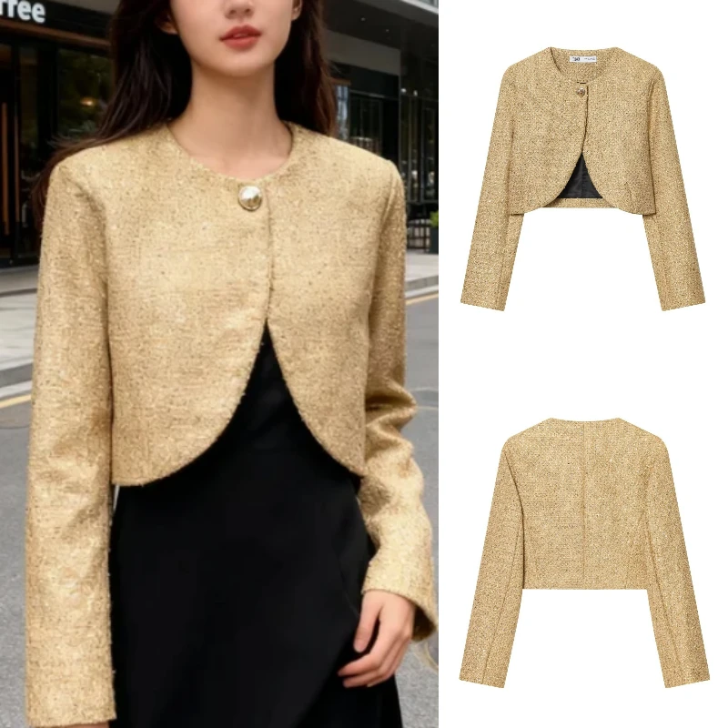 

Fall/Winter 2025 Fashionable Elegant High-Grade Metallic Thread Structured Short Jacket for Women