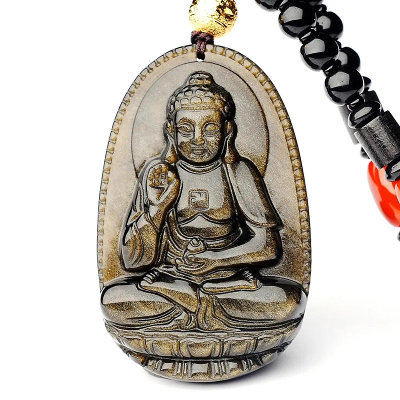 Factory Natural Obsidian Birth Buddha Eight Patron Saints PendantNecklace Men and Women