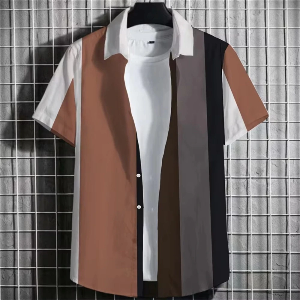 Hawaiian Shirt Simple Stripes 3D Print Shirt Casual Short-Sleeve Tops Summer Men's Beach Male Shirts Short Sleeve Clothes Loose