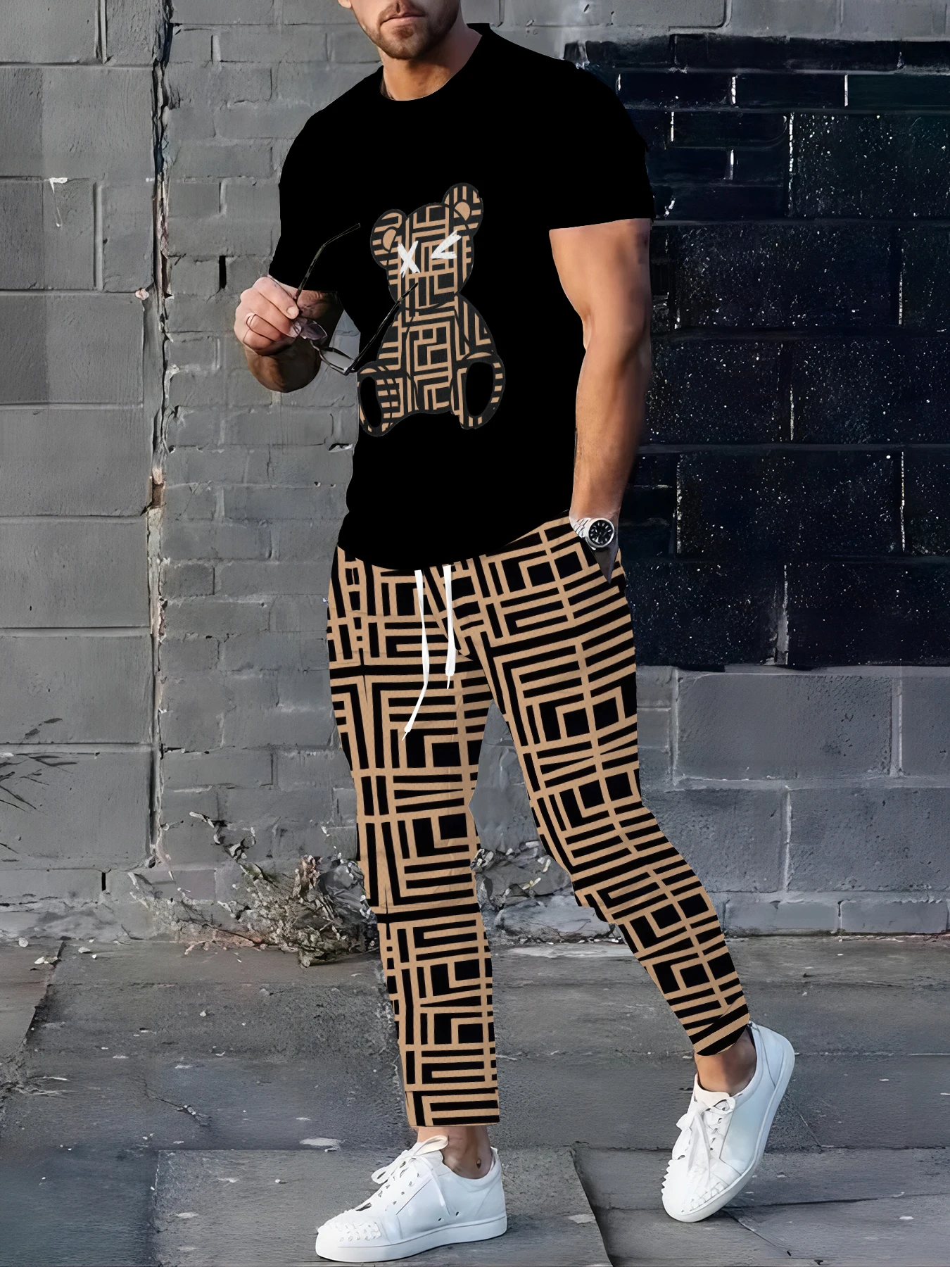 

Summer 2025 Bestseller Men's Set Daily casual outdoor sports urban fashion bear print clothing