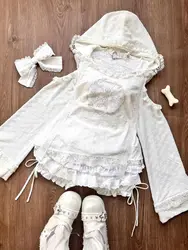 Japanese Kawaii Solid 2-piece Set Women Design Sweet Long Sleeve Cute Hooded Coat Female + High Waist Cake Skirt Suit Winter New