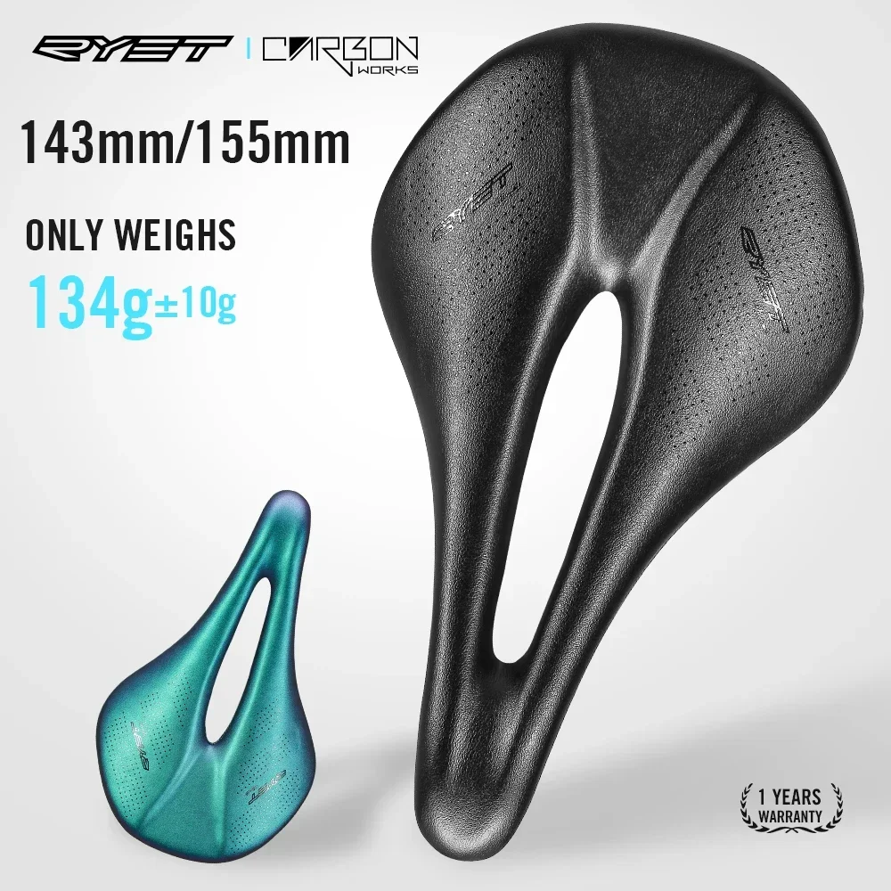 

RYET Full Carbon Bike Saddle, 143/155mm 125g Ultra Lightweight MTB Road Bike Racing Seating, PU Soft Comfort Bicycle Parts