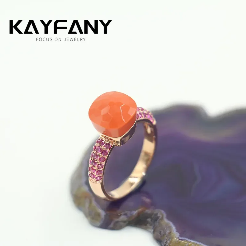 Kayfany-Candy Crystal Nudo Ring for Women, Gold Plated, Mix Color, Customized, Best Festival Gift, 10.6mm Rings