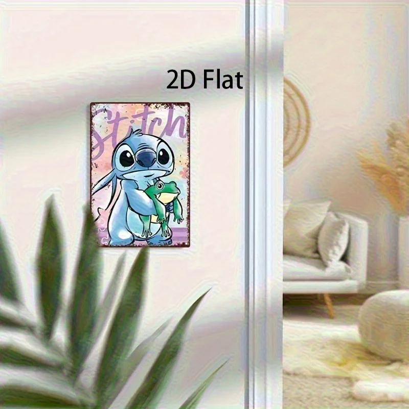 مسطح ثنائي الأبعاد، قطعة واحدة من لوحات فنية جدارية حديدية عتيقة من ديزني ستيتش آند فروج - تصميم كرتوني مسطح ثنائي الأبعاد، ديكور منزلي متين لغرفة المعيشة أو الخارجية