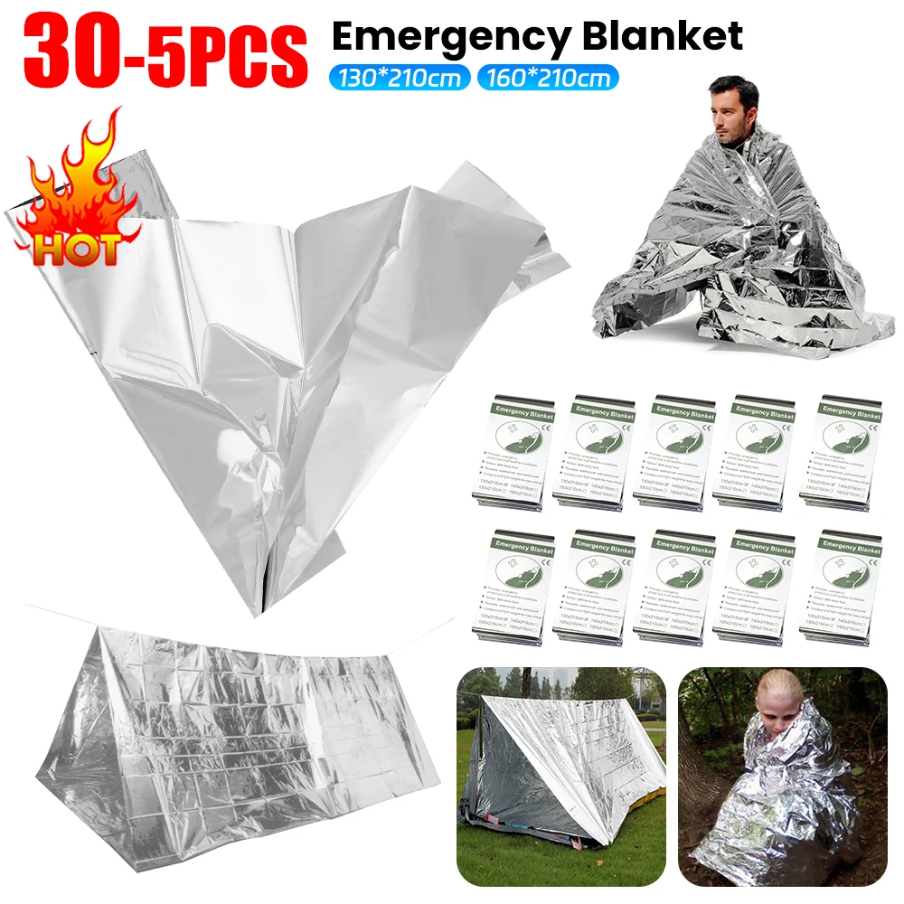 5-30PC Emergency Blanket Outdoor Survival First Aid Kit Windproof Insulation Lifesaving PET Foil Thermal Military Rescue Blanket