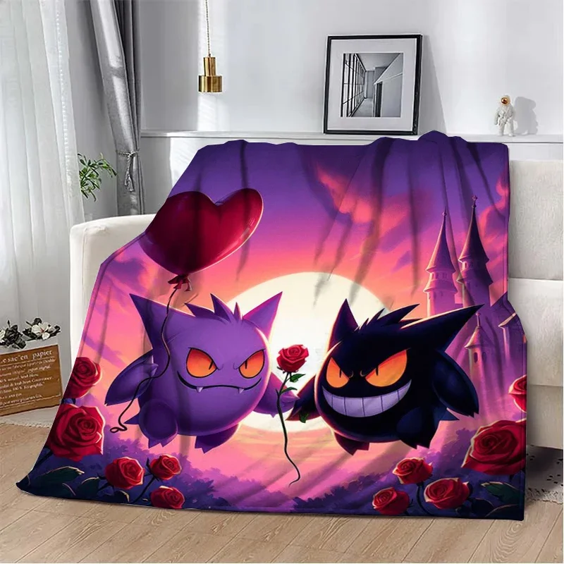 Japanese Anime Pokemon Gengar HD Cartoon Plush Blanket for Bed Sofa Soft Flannel Throw Fluffy Children Picnic Blankets Kids Gift