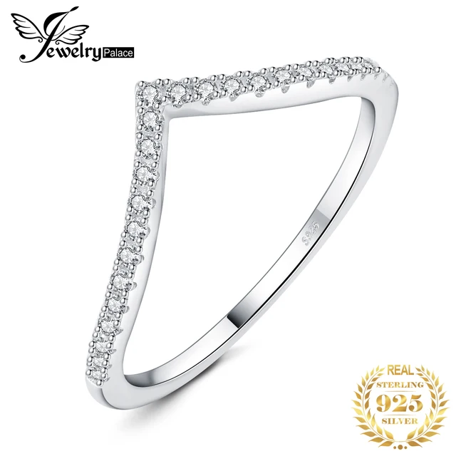 JewelryPalace 5A CZ V Half Eternity Stakable 925 Sterling Silver Wedding Band Ring dla kobiety Prezent rocznicowy Drobna biżuteria