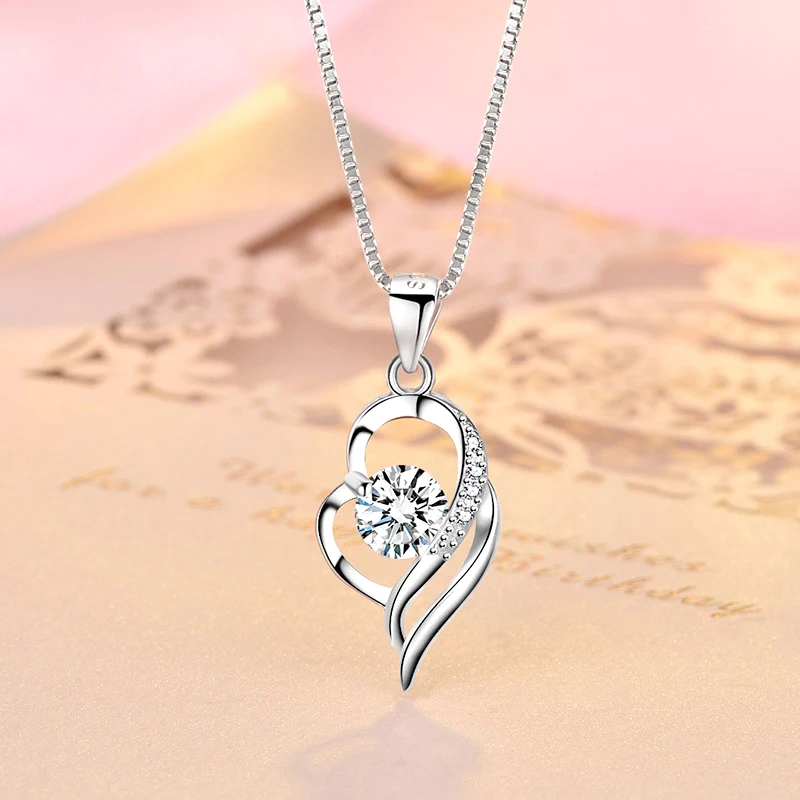 New Fashion 925 Sterling Silver Musical Note Design Fine Heart Zircon Pendant Necklaces Women Jewelry Rhinestone Clavicle Chain view 3