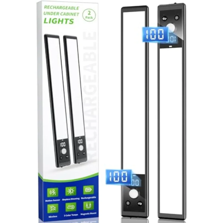Under Cabinet Lights with Digital Display, 52 LED Rechargeable Motion Sensor Light Indoor, 3 Color Temperatures, Magnetic Dimma