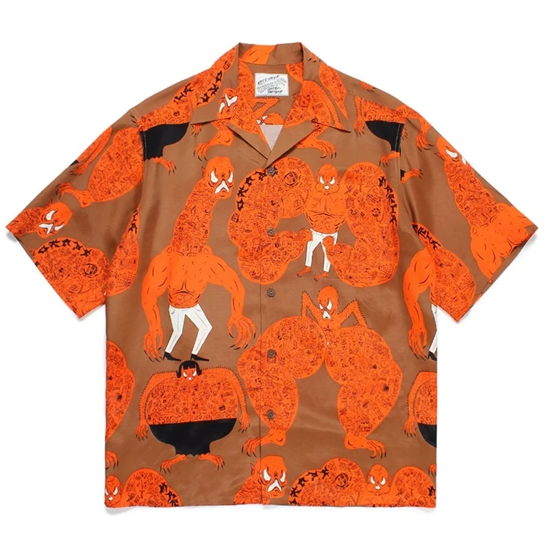 

WACKO MARIA Trendy Summer High-end Vintage Loose Funny Graffiti Hawaii Mens Womens Short Sleeve Shirt Tops