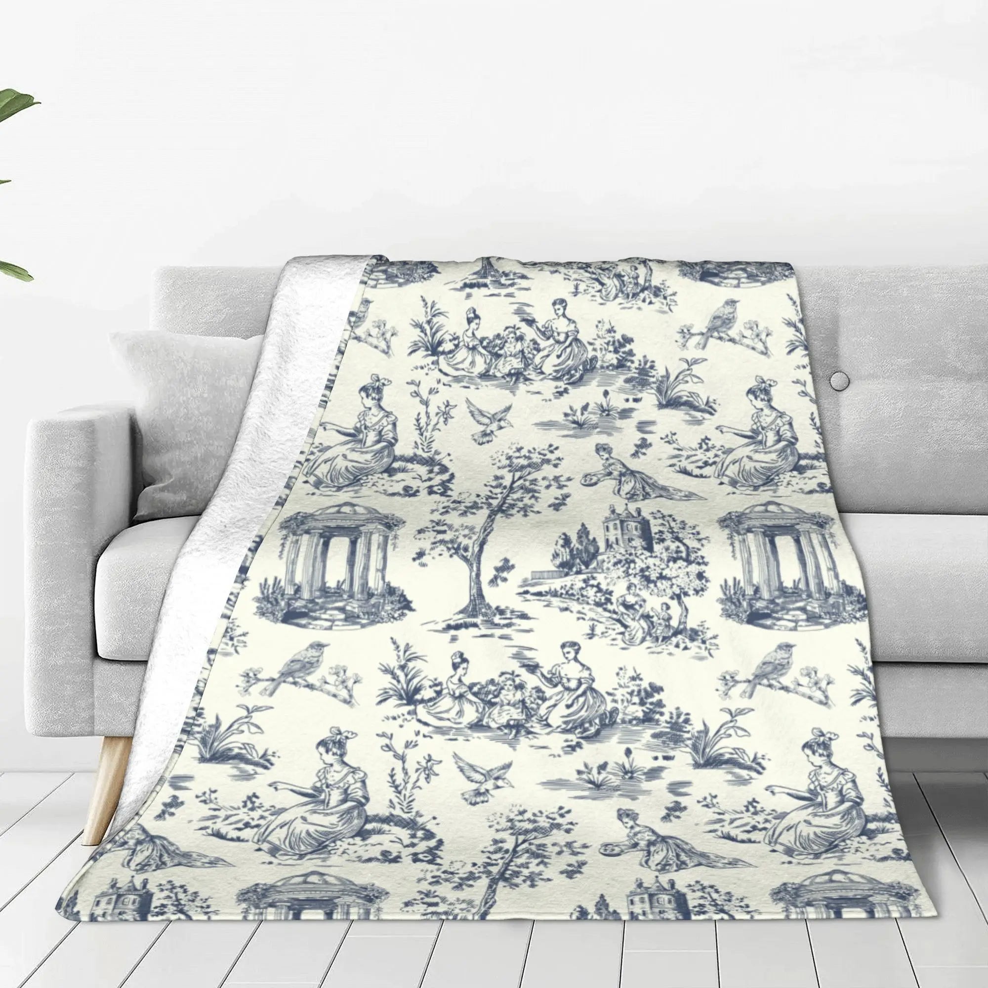 Toile De Jouy Country Life Printed Blanket For Men Women Super Soft Cozy Retro French Elegance Throw Blankets for Bed