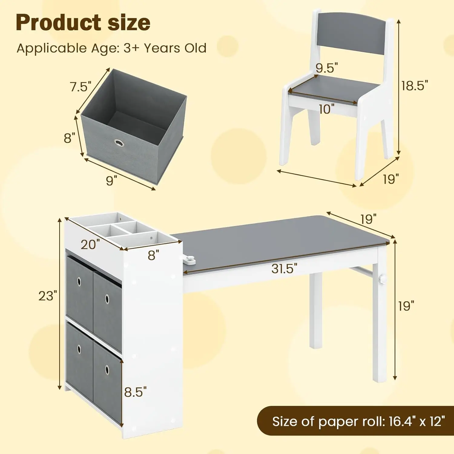 Set tavolo e sedie artistici per bambini, scrivania artigianale in legno con contenitori portaoggetti, per bambini dai 3 anni in su
