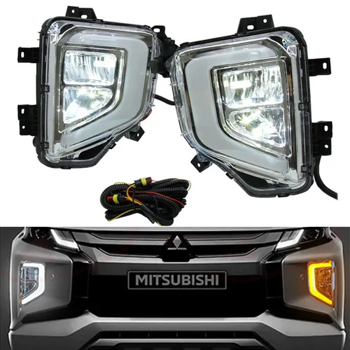Lámpara LED antiniebla izquierda/derecha DRL para Mitsubishi Triton L200, 2019, 2020, 2021, luces de circulación diurna blancas para coche, lámpara de señal de giro amarilla