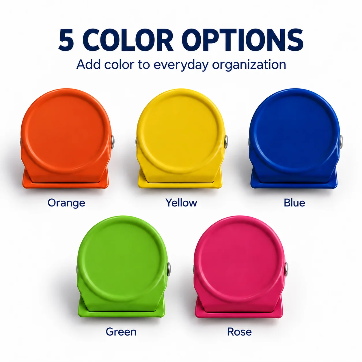 Magnetic Clips for Refrigerator, Metal Fridge Magnets for Paper, Notes, Photos & Office Organization, 5 Color Options