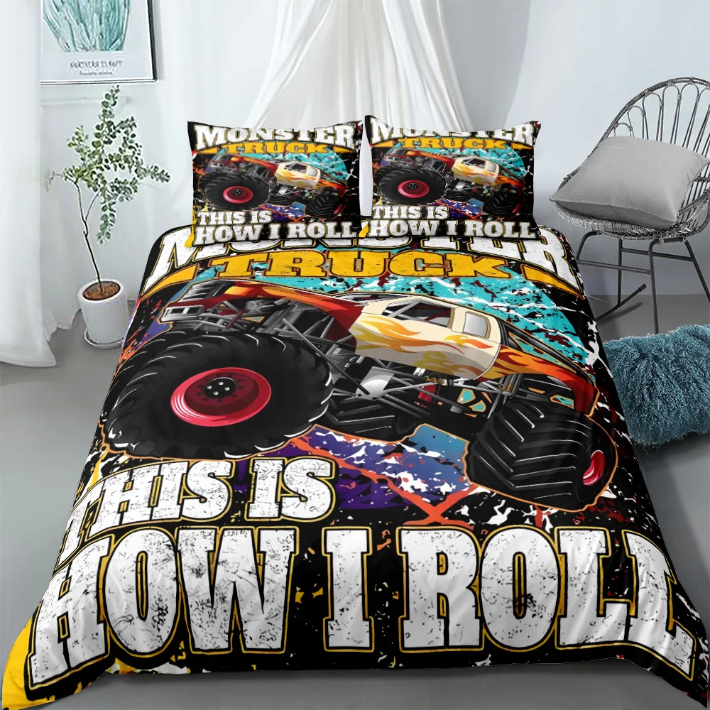 Racing Monster Truck  3D Duvet Cover Set King Queen Double Full Twin Single Bed Linen Set