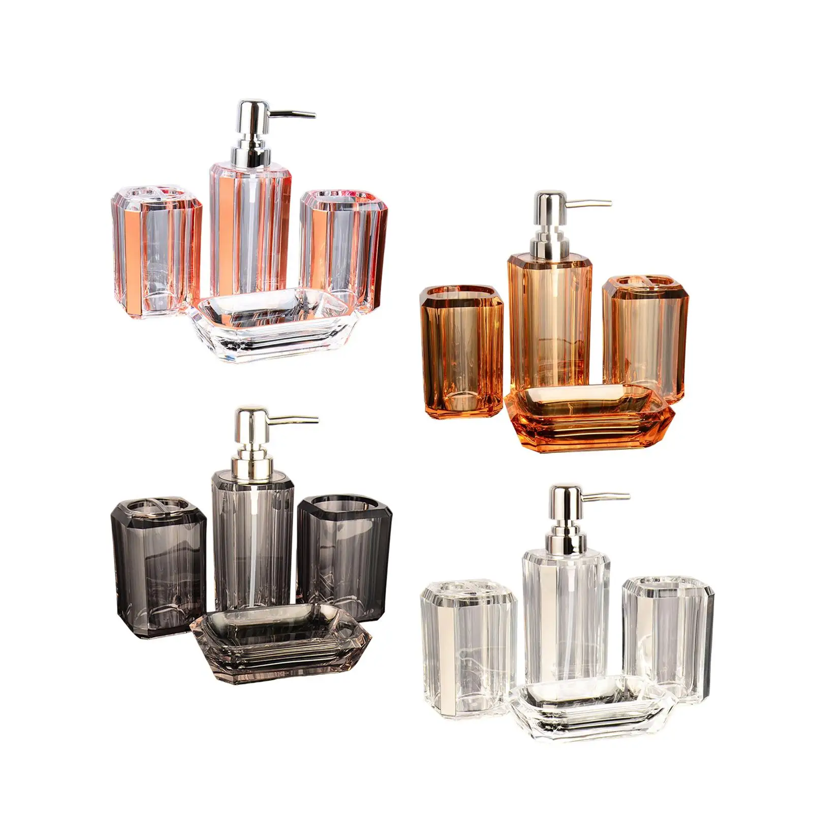 4Pcs Bathroom Accessories Vanity Accessory Set Transparent Lotion Bottle Soap Dispenser Toothbrush Holder Soap Dish Decor