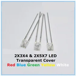 100PCS Square Transparent Cover LED 2*3*4 2*5*7 Green Blue Red Yellow High Bright White Bead Light Emitting Diode 2x3x4 2x5x7