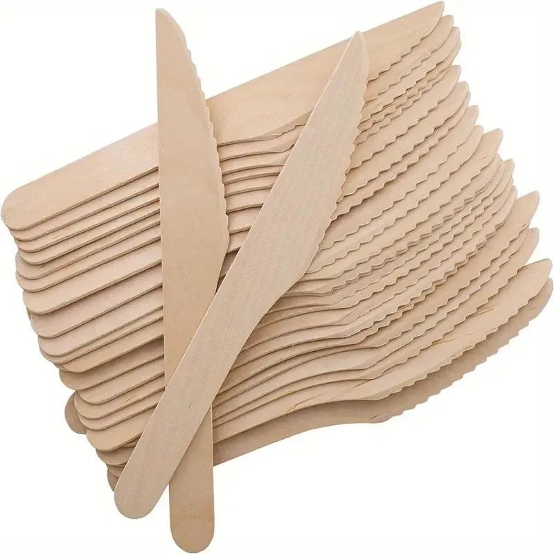 50PCS Disposable Wooden Knives Cake Bread Jam Disposable Wooden Knives Rustic Wedding Birthday Party Ice Cream Tableware