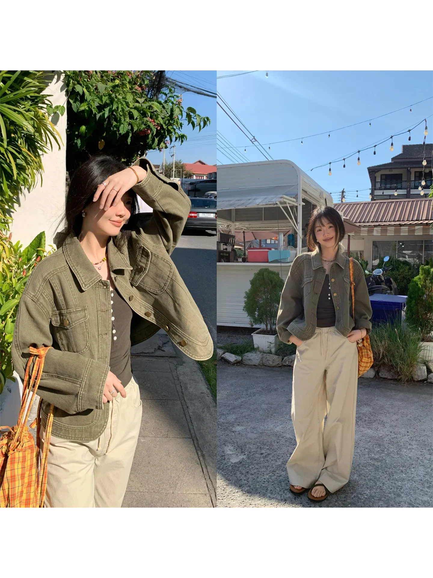 

Ретро-куртка в стиле милитари, цвета хаки, укороченная, весна 2026, женская, для повседневной носки, из смесового хлопка, на пуговицах