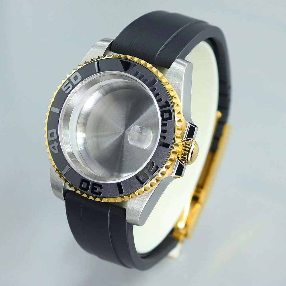 40mm sub gmt caixa de relógio pulseira de borracha moldura cerâmica para yace nh35 nh36 nh34 nh70 miyota 8215 eta 2824 pt5000 movt vidro safira