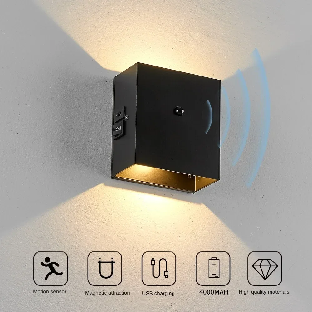 

Magnetic Wall Lamp LED USB Rechargeable Wall Light Human Body Sensor Wall Lamp for Bedroom Living Room Indoor Home Decorations