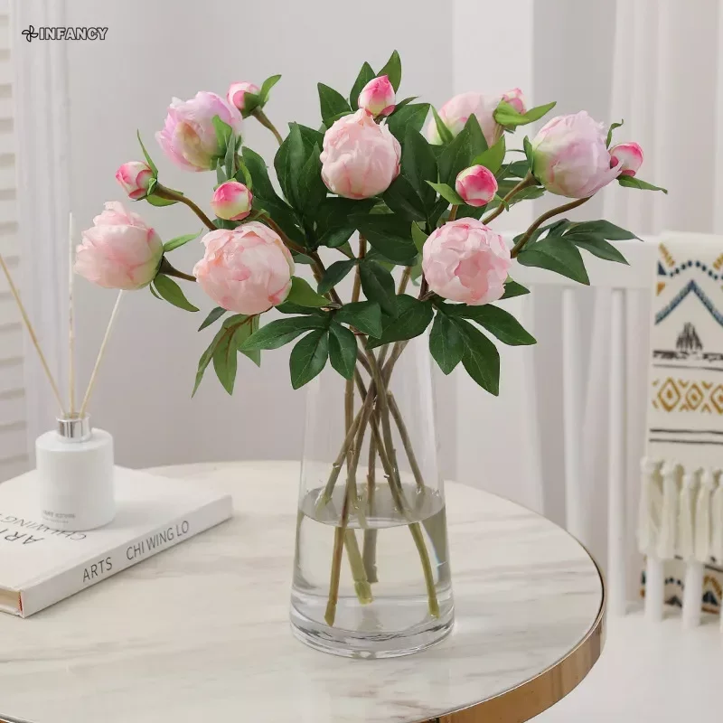 High Quality 1 Flower 1 Bud Peony Simulation Flower Home Restaurant Decorative Ornaments Photography Props Peony Fake Flowers