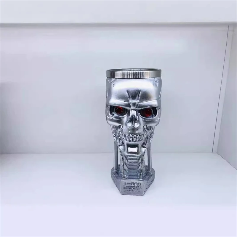 Skull Bust Resin Statue Collectible Cyborg Style White Half Skull Model Home Table Centerpiece For Sci-Fi Fans Christmas Gift