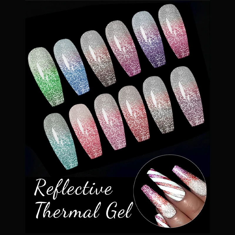 Esmalte de uñas de Gel térmico con purpurina, 3 capas, cambio de temperatura, Semi permanente, Soak Off, UV LED, arte de uñas, Gel DIY, 10ml