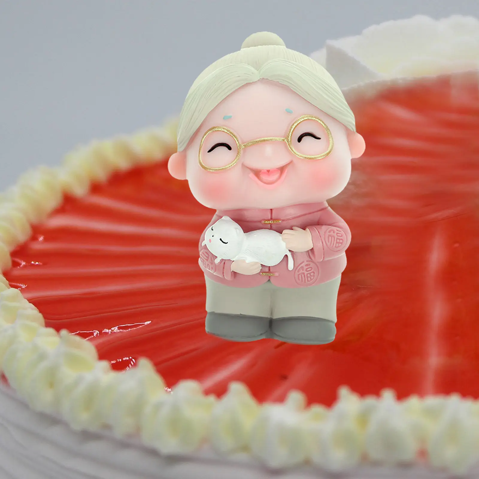 1Pcs Detailed Elderly Woman Cake Topper Vinyl Non-Crushing Lightweight Cake Decoration for Birthday Party Grandma Cupcake Ice