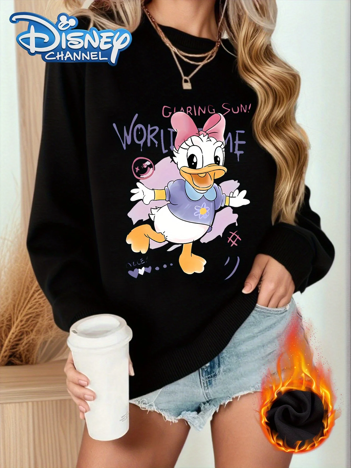 Sudadera casual de otoño e invierno con cuello redondo para mujer, lindo jersey floral versión Daisy Duck Q, cómodo y versátil.