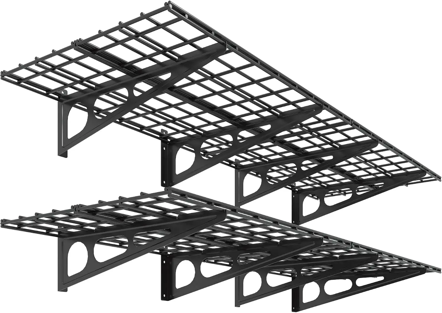 Heavy Duty Wall Mounted Garage Shelving, 2-Pack 24 x 72 Inch (2 x 6 ft) Floating Storage Rack, 1400 lb Load Capacity, Black