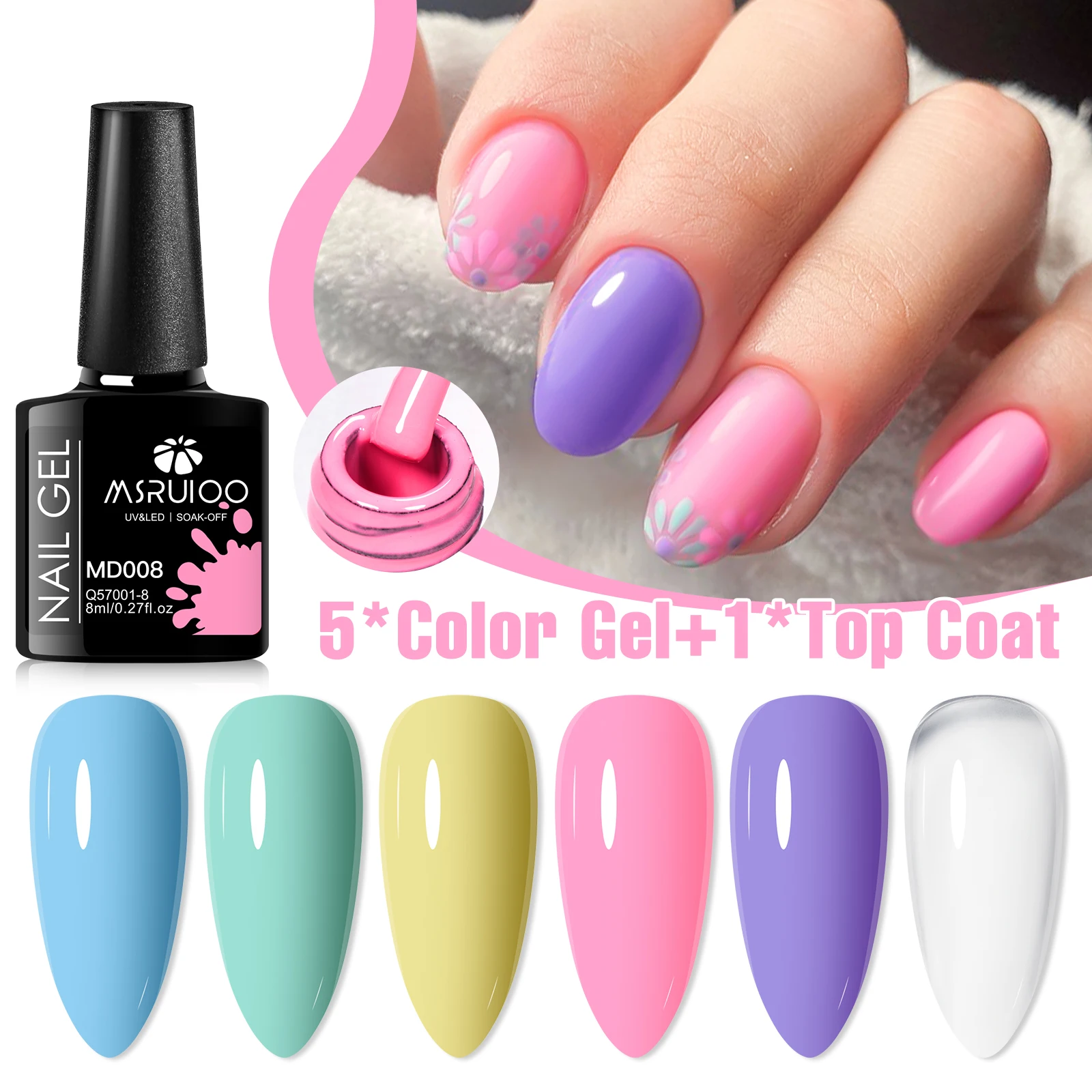 

6PCS/SET MSRUIOO Macaron Nail Gel Polish Set Semi Permanent UV Gel Nail Varnish Soak Off Gel Nail Polish Kit Nails HEMA/TPO FREE