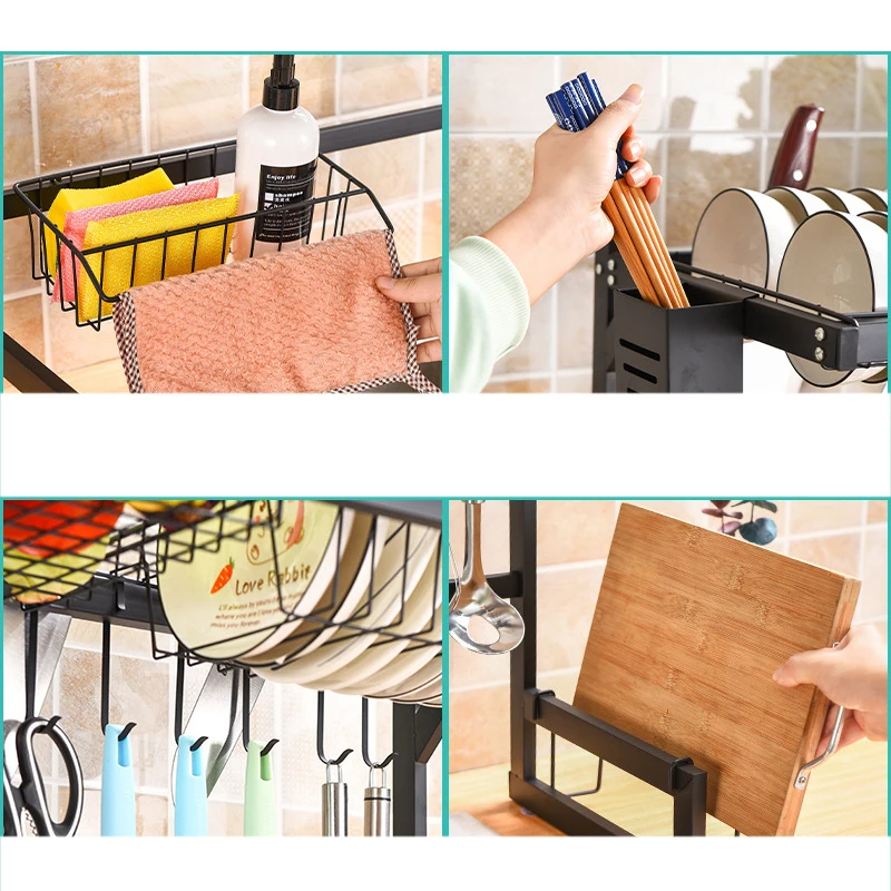 65/85cm Stainless Steel Dish Rack Drainer Kitchen Storage Drying Shelf Tray Over Sink Utensil Holder Drain Kitchen Organizer