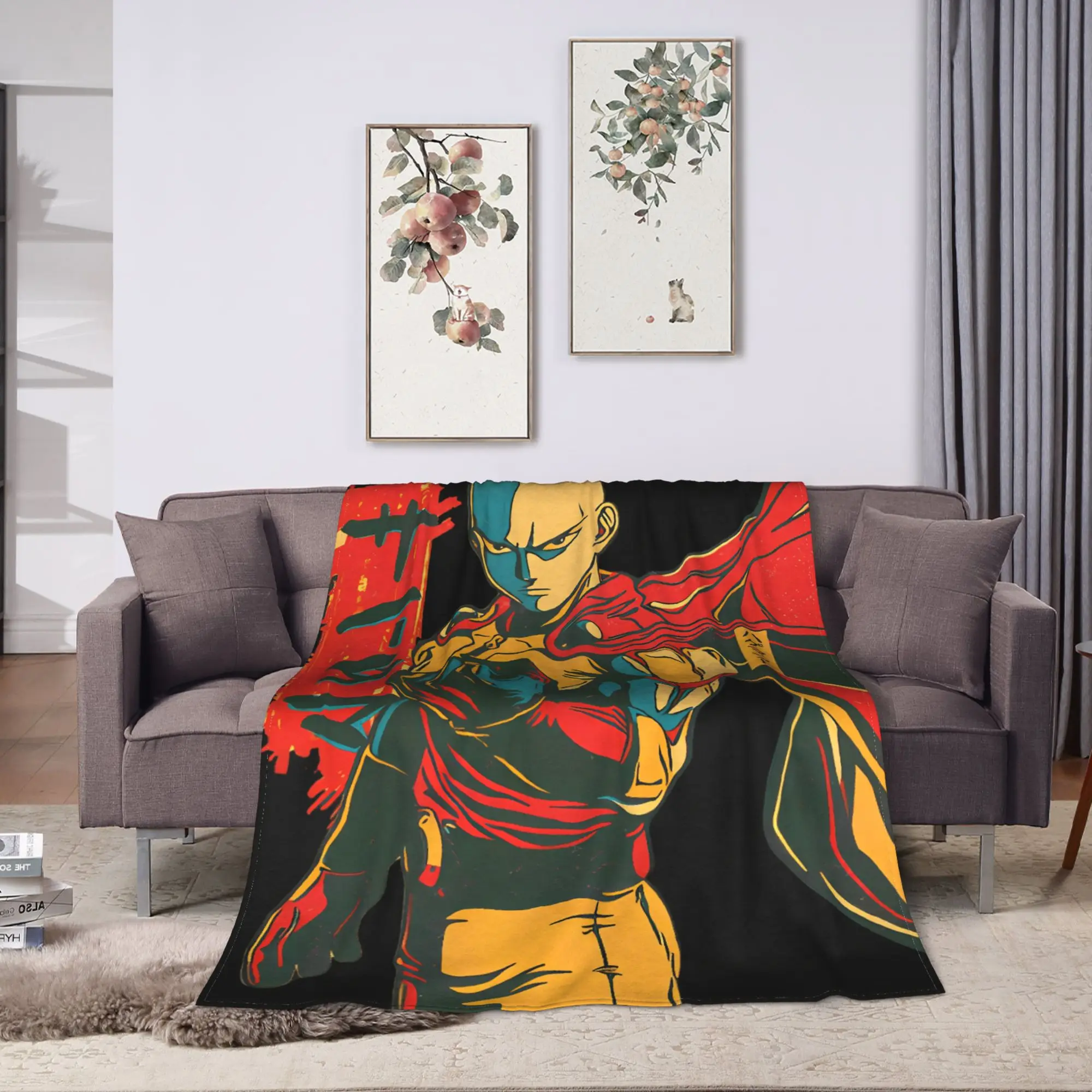 One Punch Man Saitama Anime Graphic Super Warm Blanket  Picnic Plush Bedding Throws Print Flannel Bedspread Sofa Bed Cover