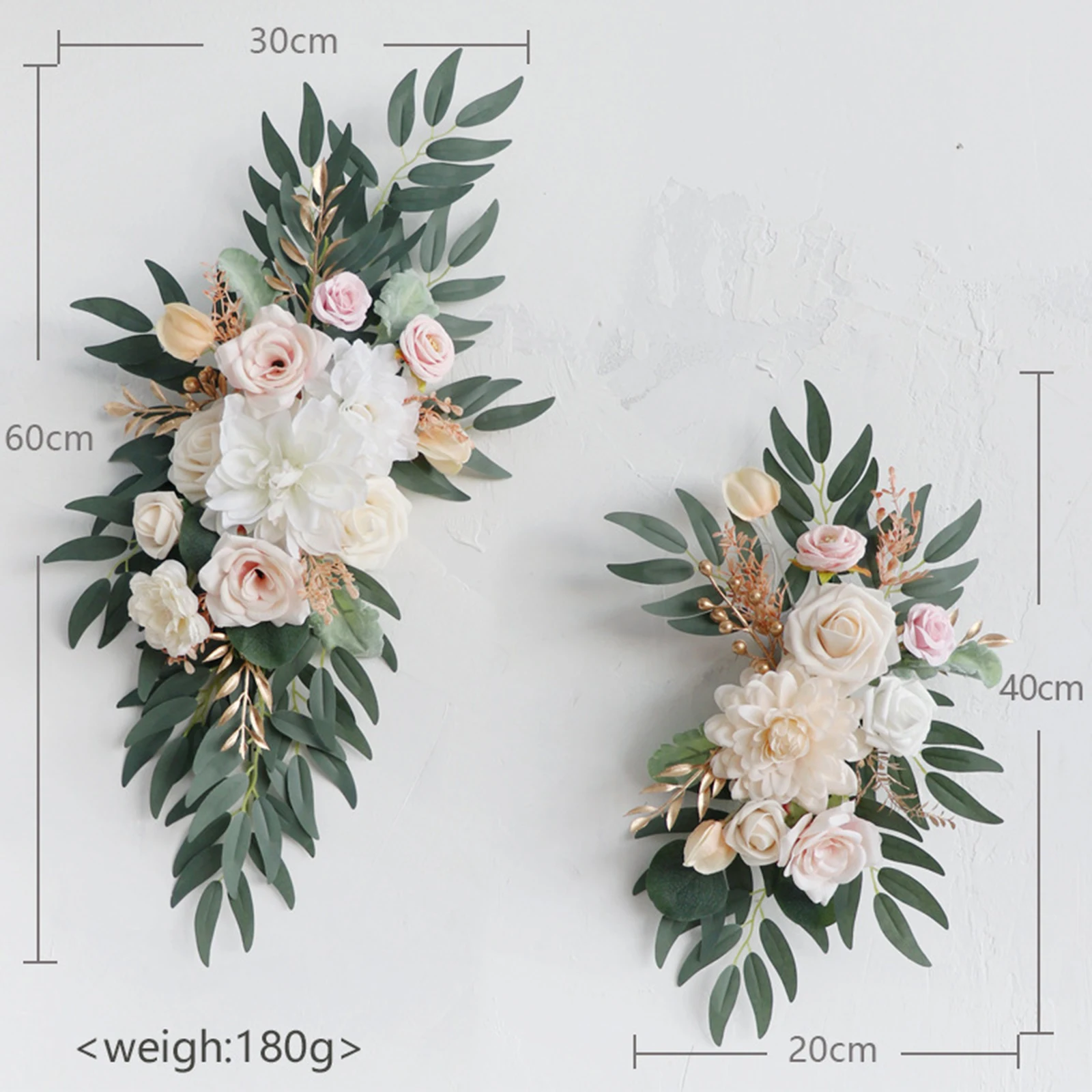 2Pcs Artificial Wedding Arch Flowers Kit Wedding Flowers Garlands Silk Floral Swag Welcome Sign for Ceremony Party Reception