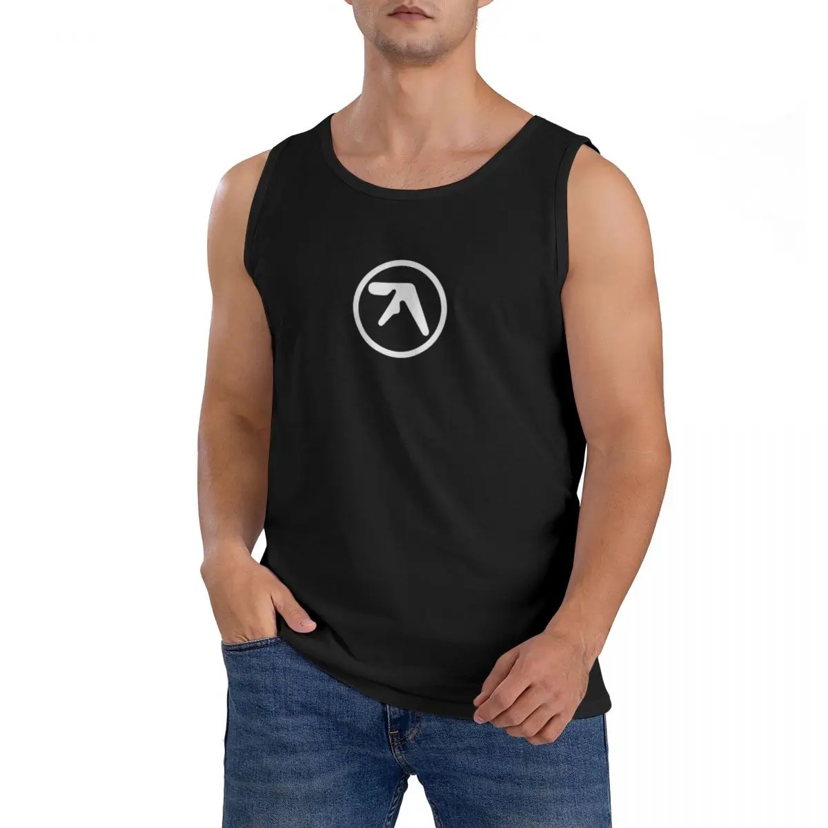 100% Cotton Aphex Twin Creative Y2K Logo Sleeveless T-Shirt Men Workout Sports Clothing Tops Men's Crew Neck Vest