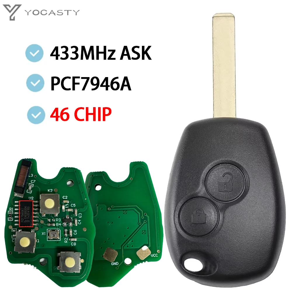 YOCASTY PCF7946A VA2 Remote Car Key Fob for Renault Wind Clio Modus Kangoo Master Twingo 2004 2005 2006 2014 2015 2016