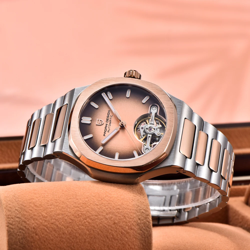 2025New PAGANI تصميم الساعات توربيون الجوف التلقائي ساعة ميكانيكية للرجال الياقوت كريستال مرآة ساعة من الفولاذ المقاوم للصدأ #3