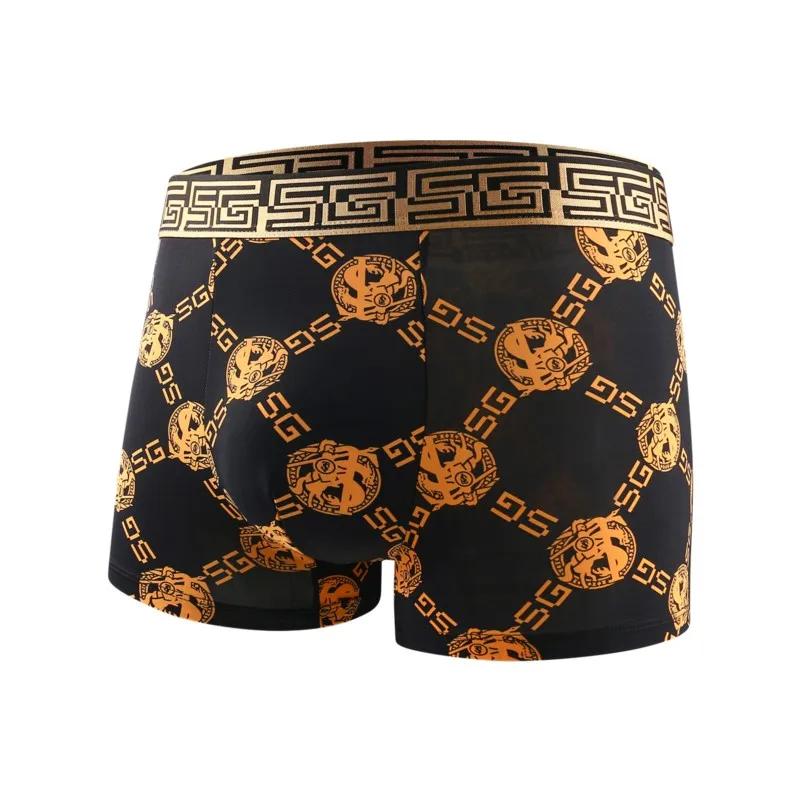 Men\'s Underwear ice non-trace antibacterial breathable quick dry trend printing summer boys thin style boxer briefs