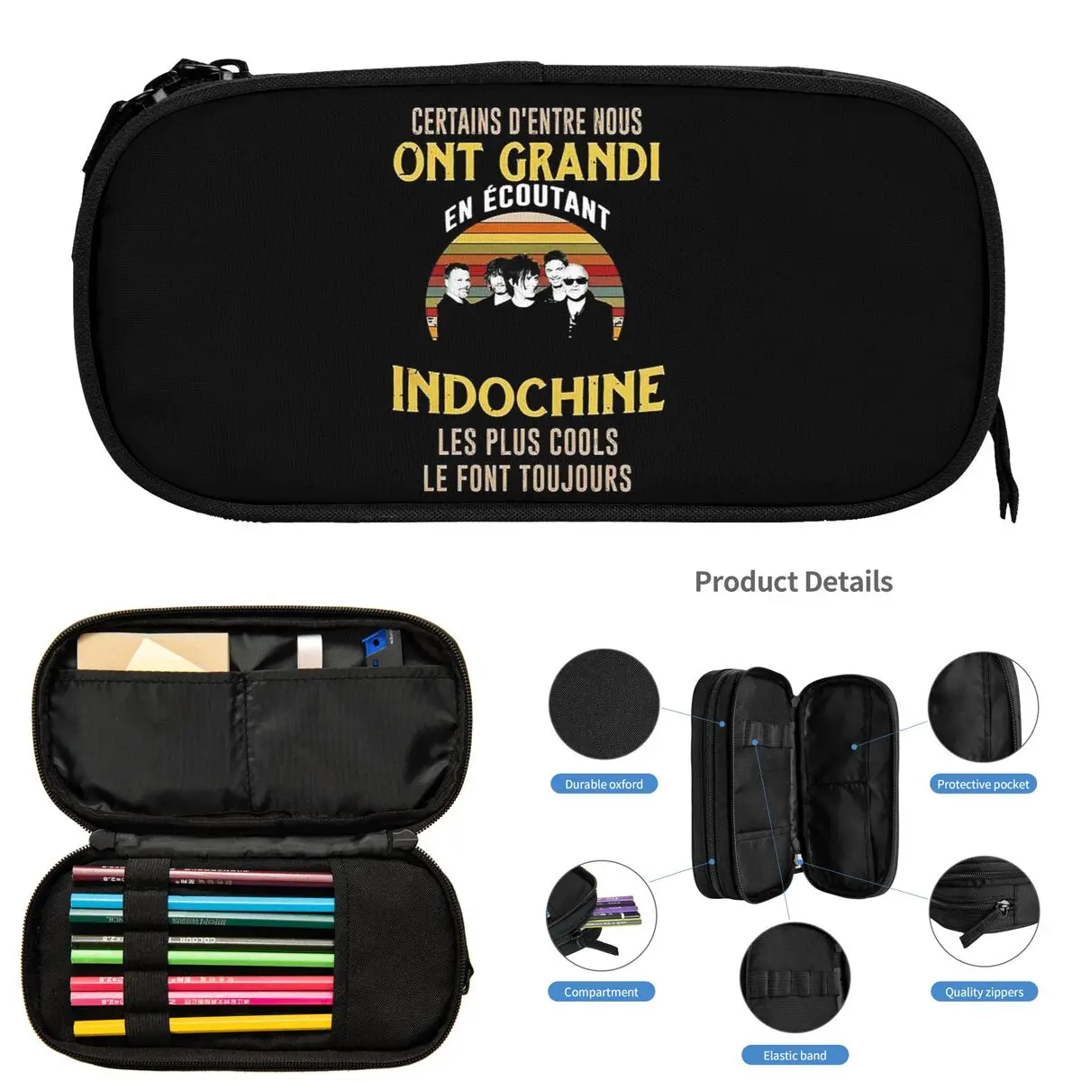

Best Of Indochine Band Logo Exselna Genres Rock Pencil Cases for Student Gifts Pen Box Pencil Bag Pencil Pouch Pen Holder