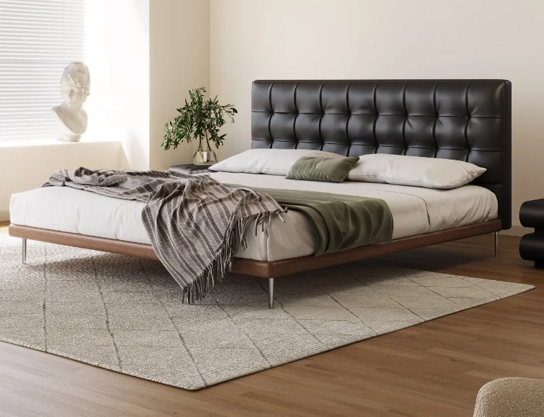 *s forNordic Design king Black Microfiber Leather High Density Foam Bed Frame  for Bedroom*